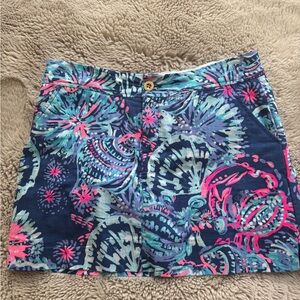 Lilly Pulitzer Navy Floral Print Cotton Mini Skirt with Pink & Teal Accents